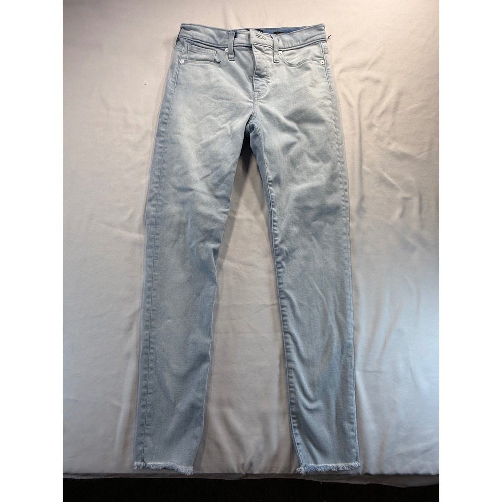 Banana Republic Womens Jeans 26 Light Wash Mid Rise Skinny Premium Denim Raw Hem